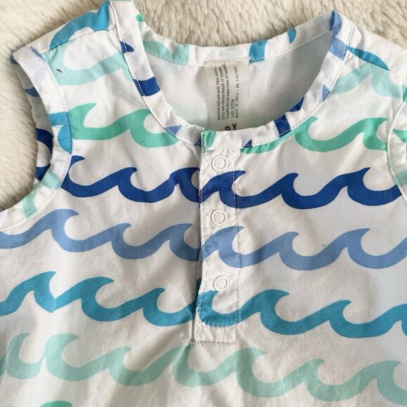 Primary Baby 0-3 Month Henely Tank Shortie In Sea Wave Summer Outfit Snap Cotton - Picture 3 of 6